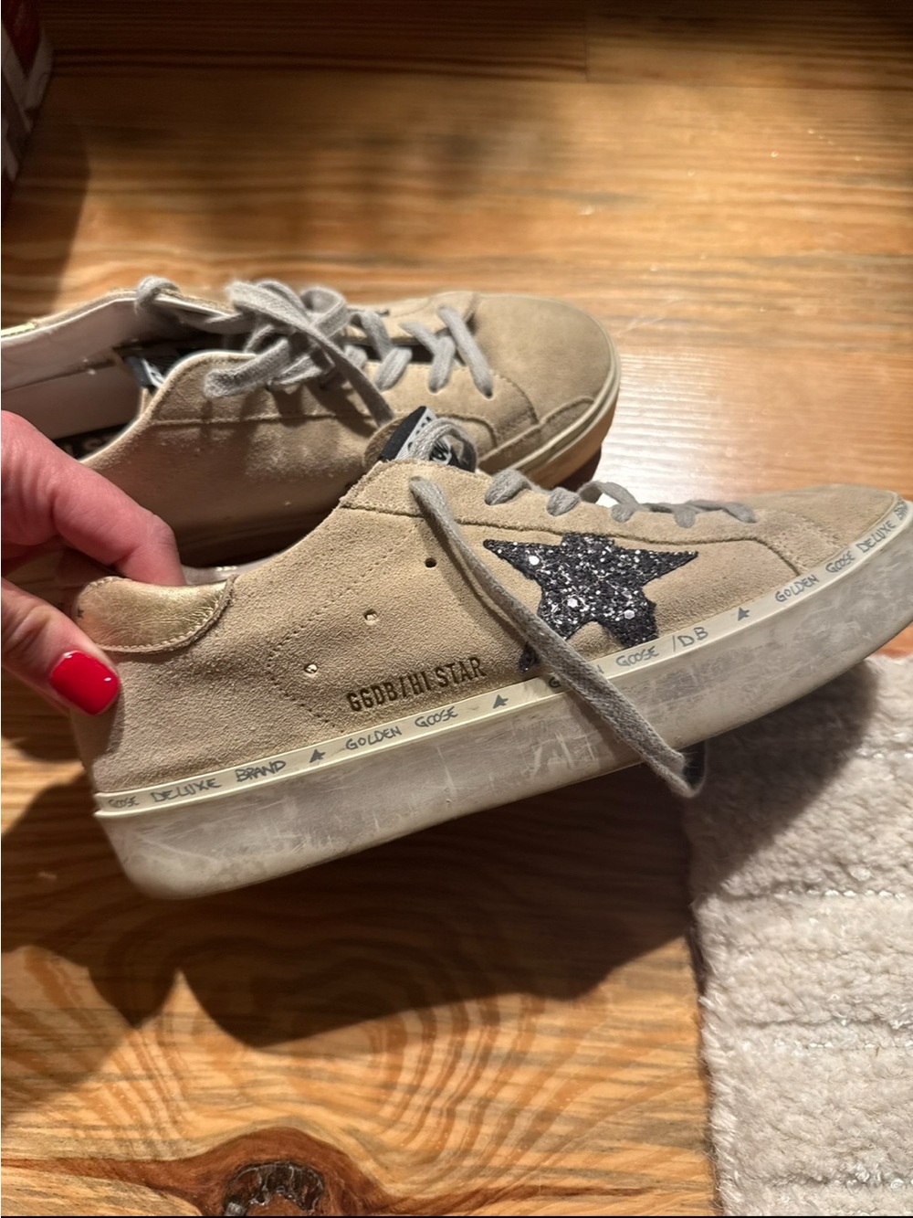 Golden Goose Beige Suede Sneaker with Black Glitter Star